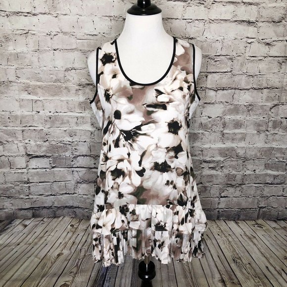 LOGO Lori Goldstein Neutral Printed Crepe Tunic - Picture 1 of 8